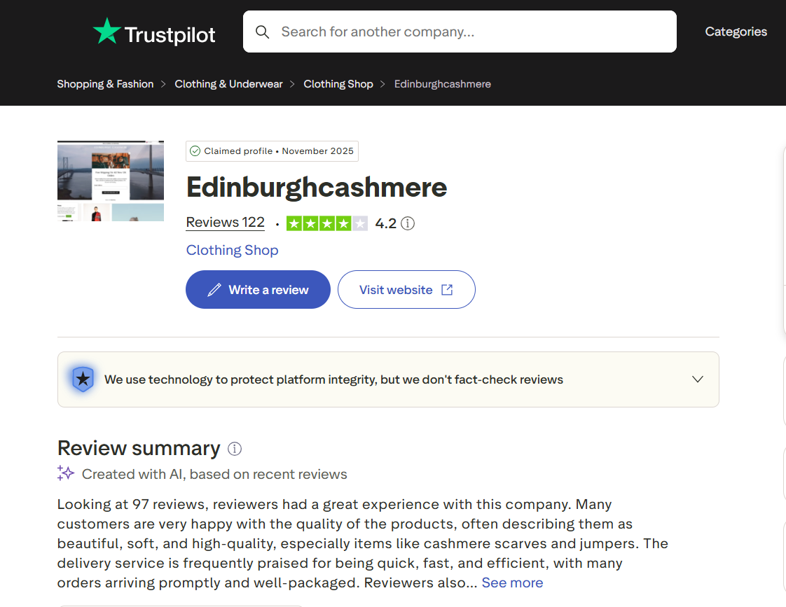 Edinburgh Cashmere customer service correspondence